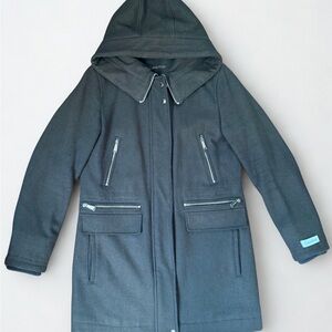Calvin Klein Green Wool Hooded Coat